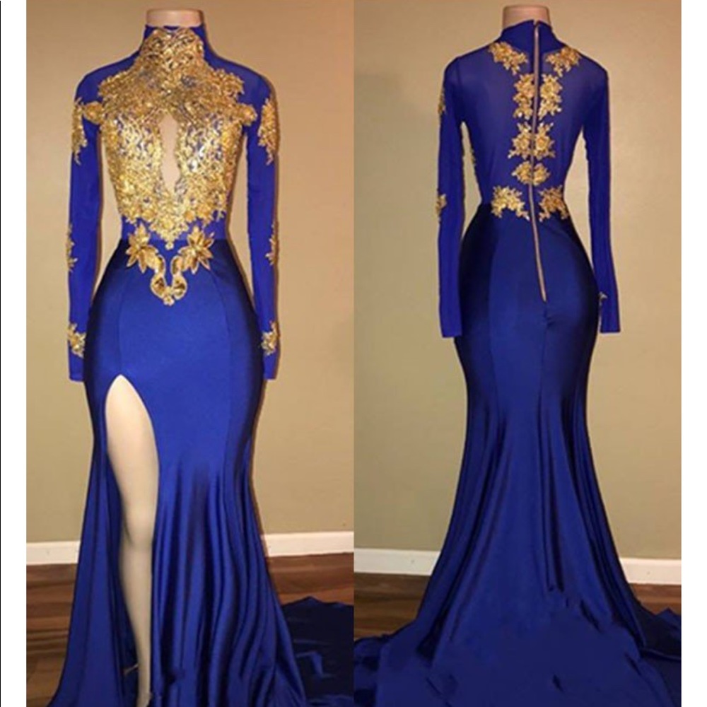 Mermaid High Neck Long Sleeves Sweep Train Dress